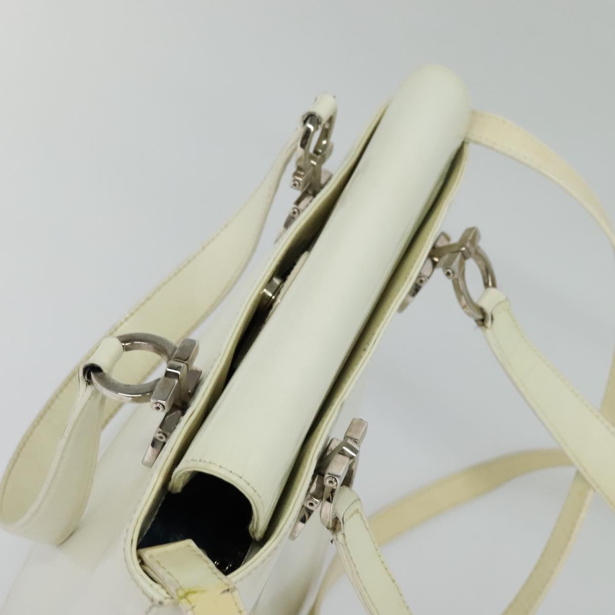 Salvatore Ferragamo Gancini Hand Bag Patent 2way White Silver Auth 121420