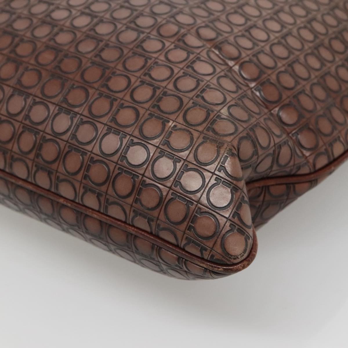 Salvatore Ferragamo Gancini Tote Bag Leather Brown Silver Auth 121422