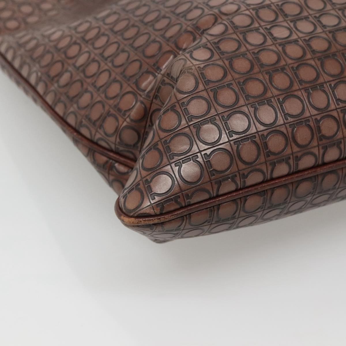 Salvatore Ferragamo Gancini Tote Bag Leather Brown Silver Auth 121422