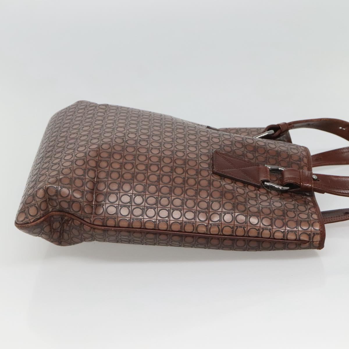 Salvatore Ferragamo Gancini Tote Bag Leather Brown Silver Auth 121422