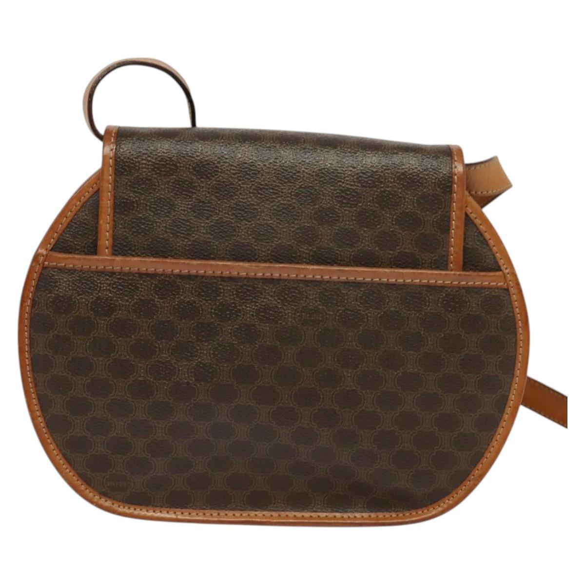 CELINE Macadam Canvas Shoulder Bag PVC Leather Brown Gold Auth 121435