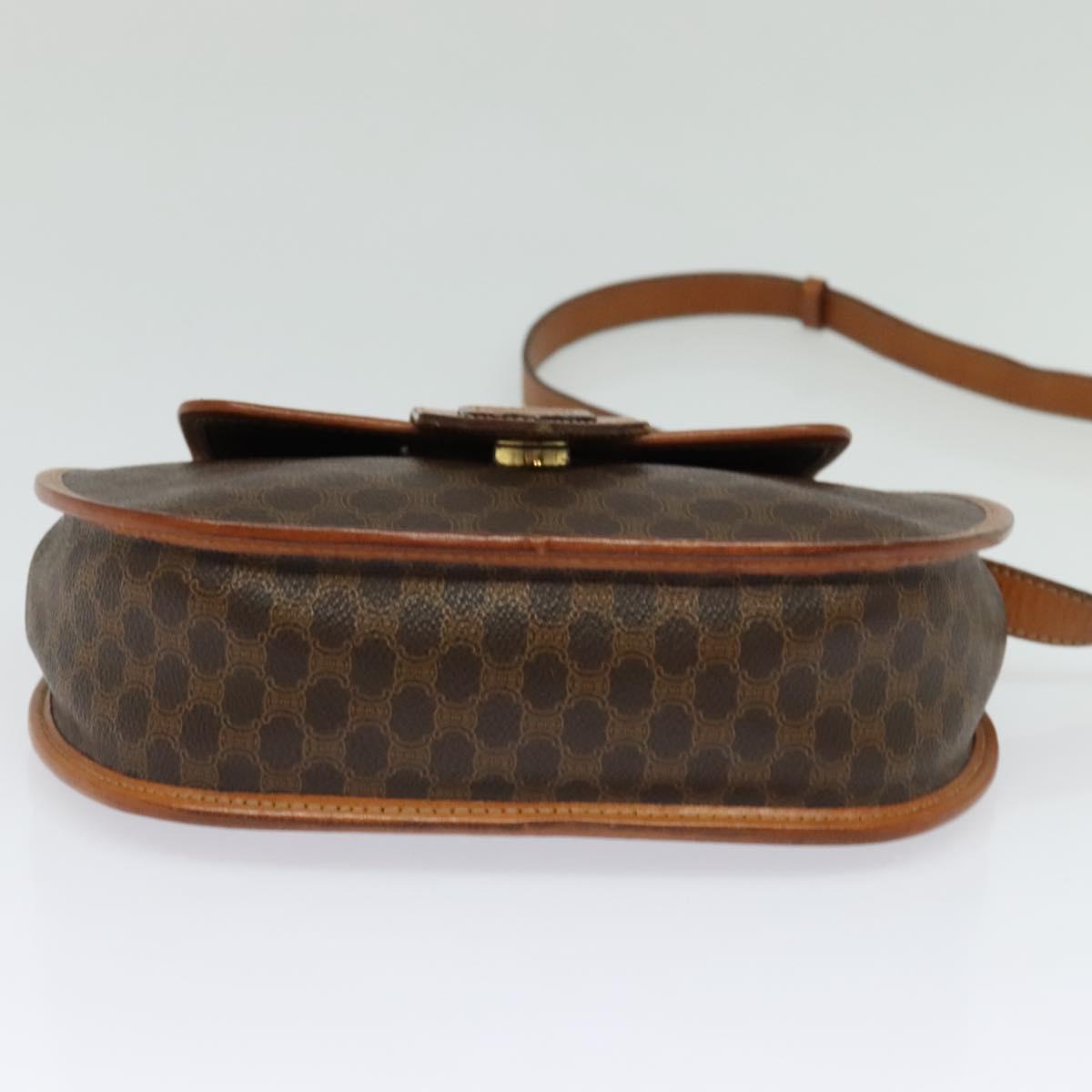 CELINE Macadam Canvas Shoulder Bag PVC Leather Brown Gold Auth 121435