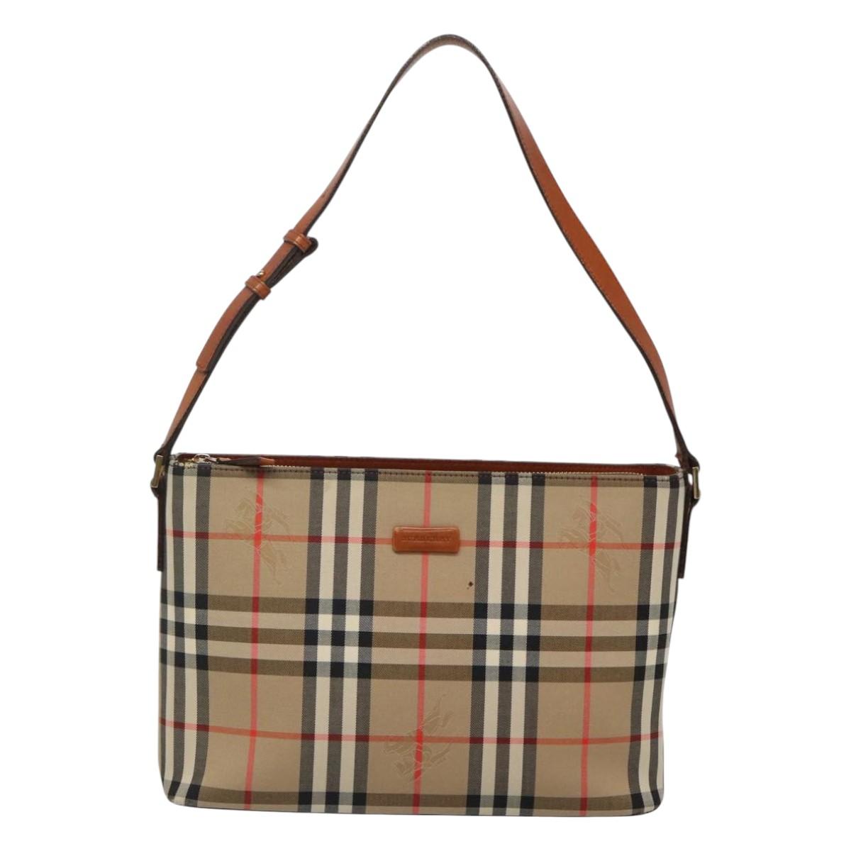 BURBERRY Nova Check Shoulder Bag Canvas Beige Gold Auth 121443