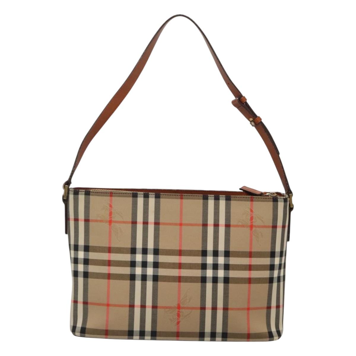 BURBERRY Nova Check Shoulder Bag Canvas Beige Gold Auth 121443