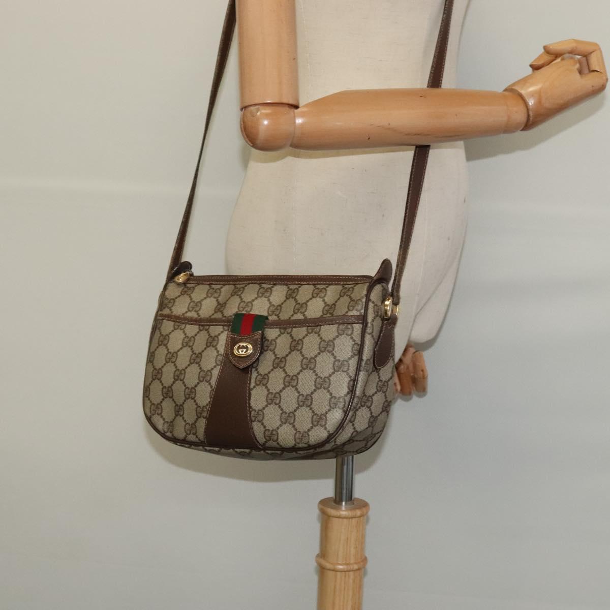 GUCCI GG Supreme Web Sherry Line Shoulder Bag PVC Beige 89 02 032 Auth 121449