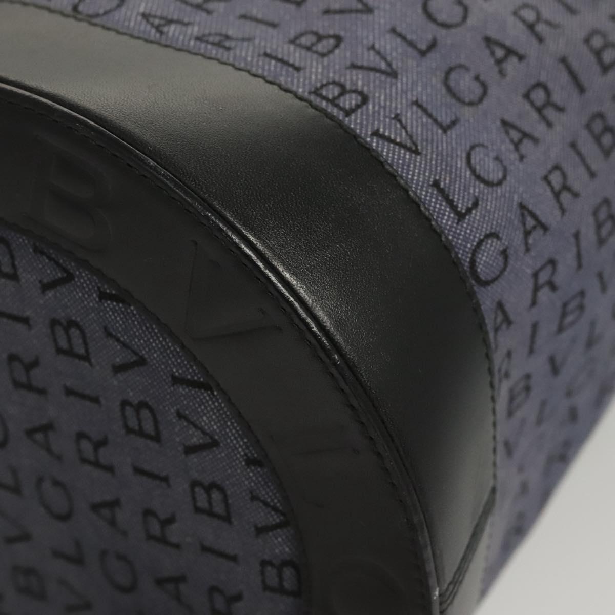 BVLGARI Hand Bag Canvas Navy Gold Auth 121454