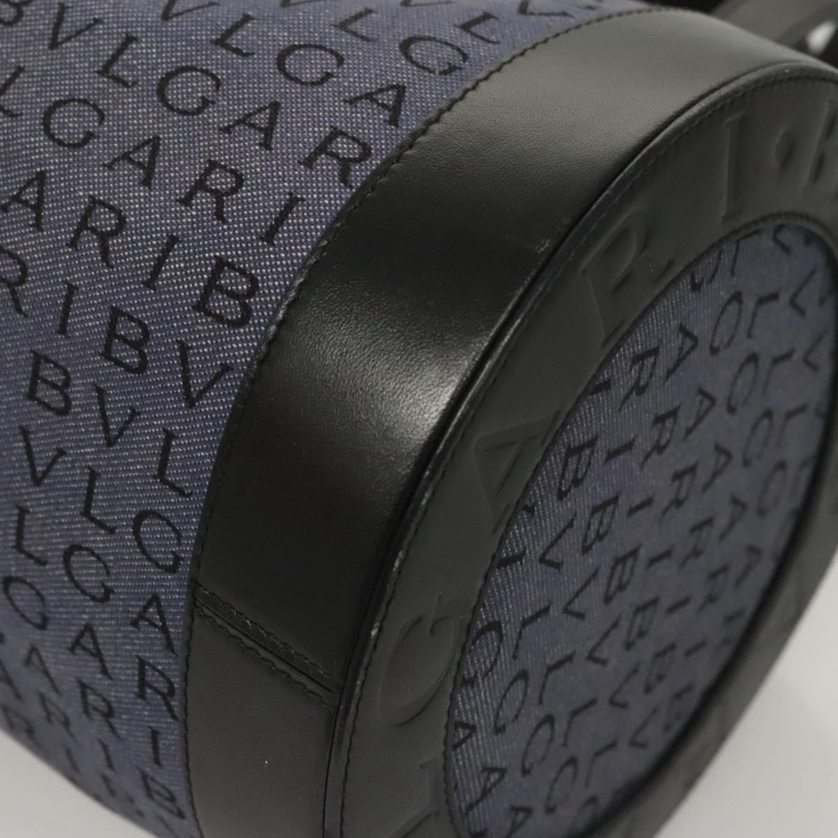 BVLGARI Hand Bag Canvas Navy Gold Auth 121454