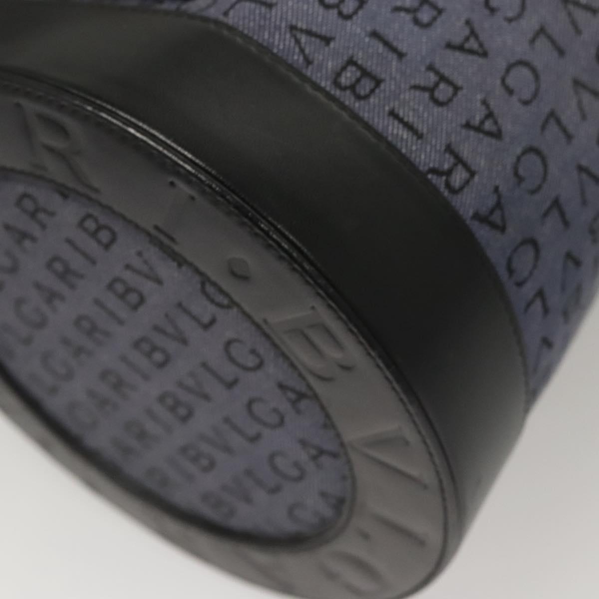 BVLGARI Hand Bag Canvas Navy Gold Auth 121454