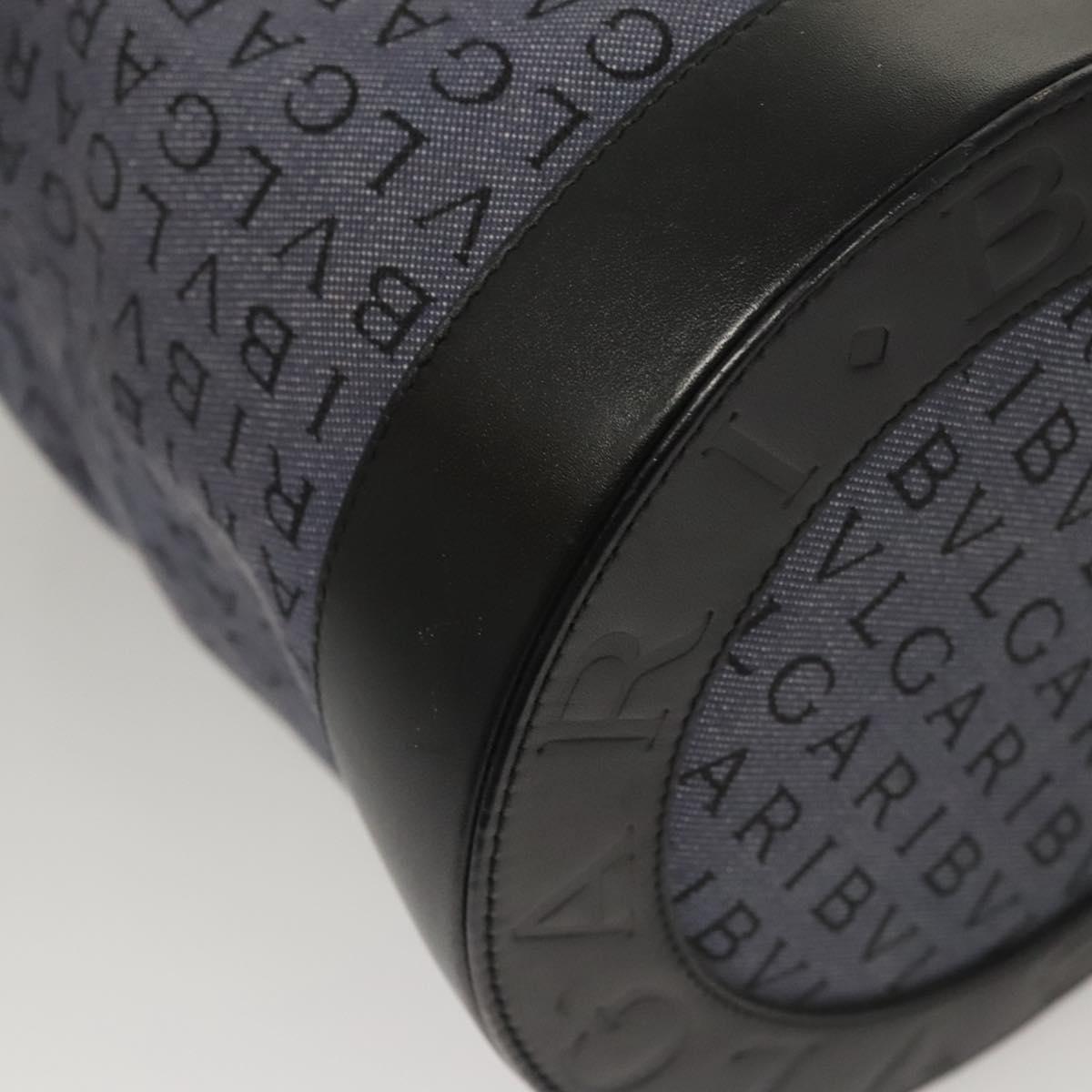 BVLGARI Hand Bag Canvas Navy Gold Auth 121454