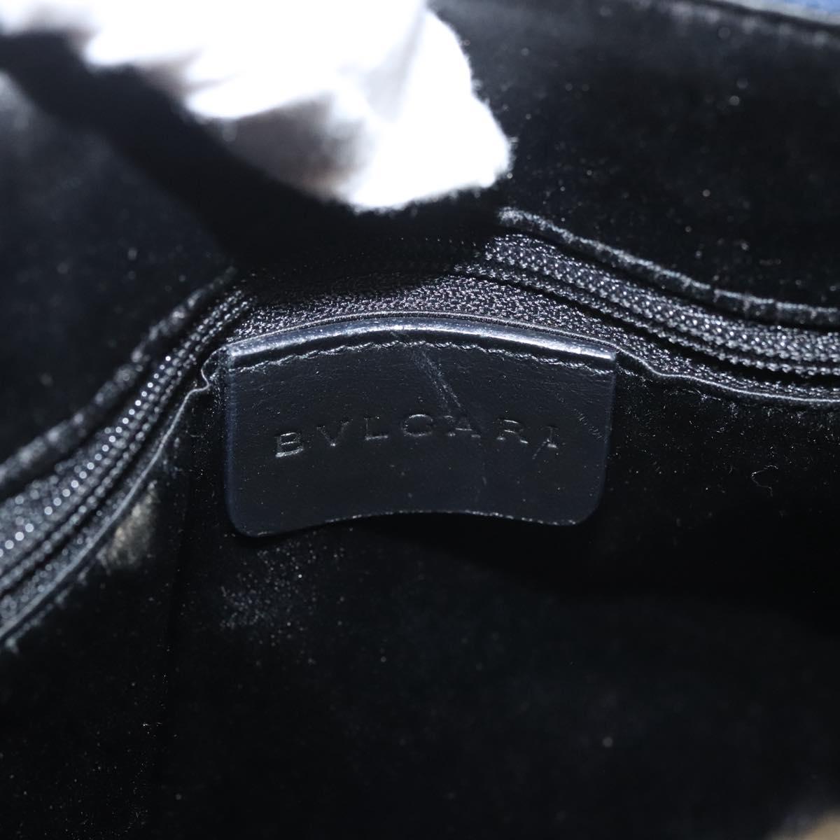 BVLGARI Hand Bag Canvas Navy Gold Auth 121454