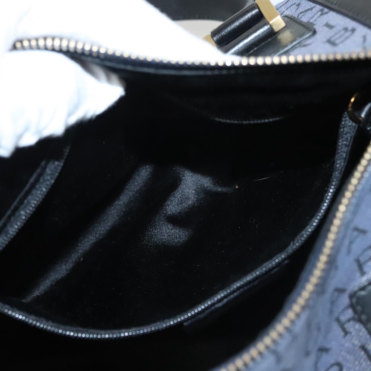 BVLGARI Hand Bag Canvas Navy Gold Auth 121454