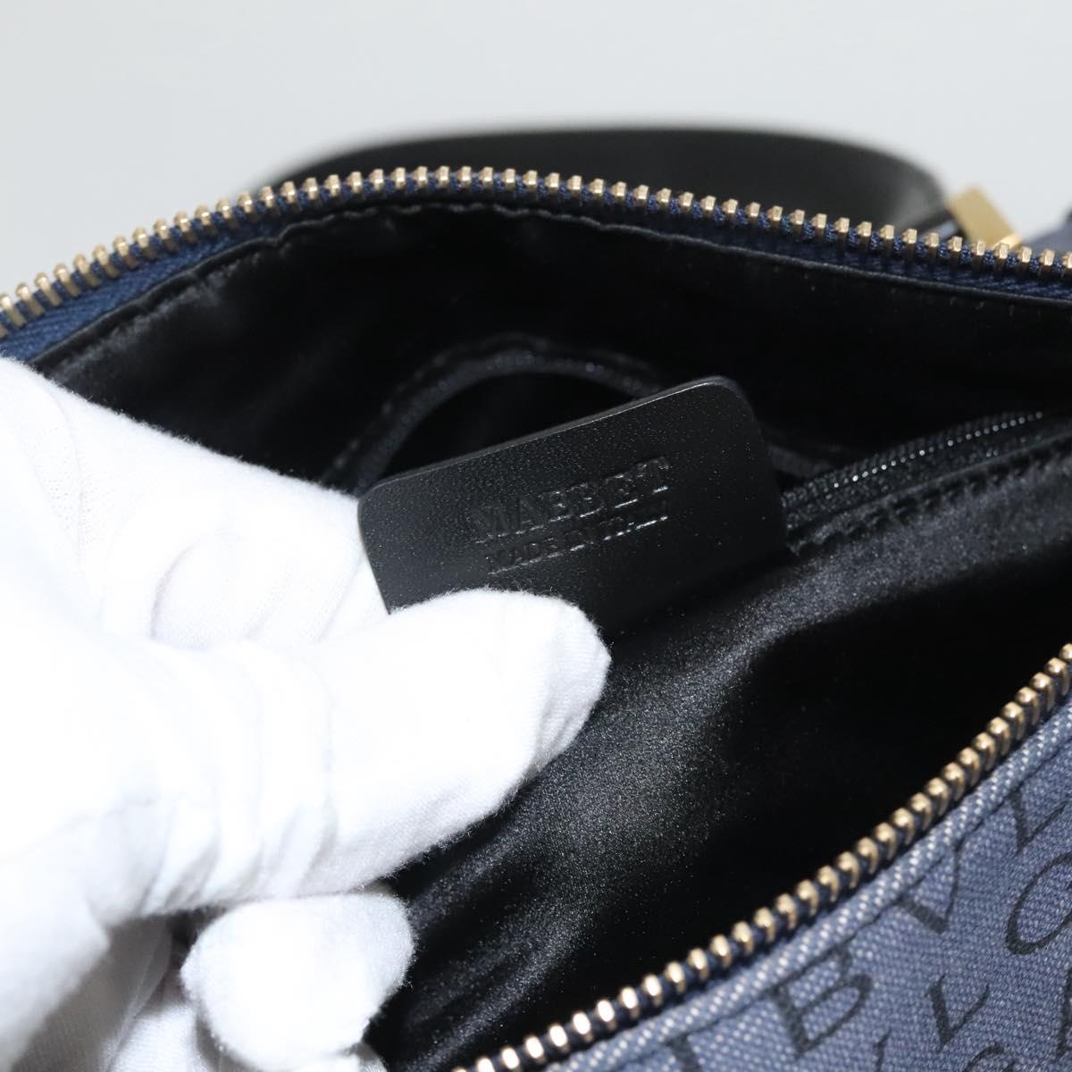 BVLGARI Hand Bag Canvas Navy Gold Auth 121454