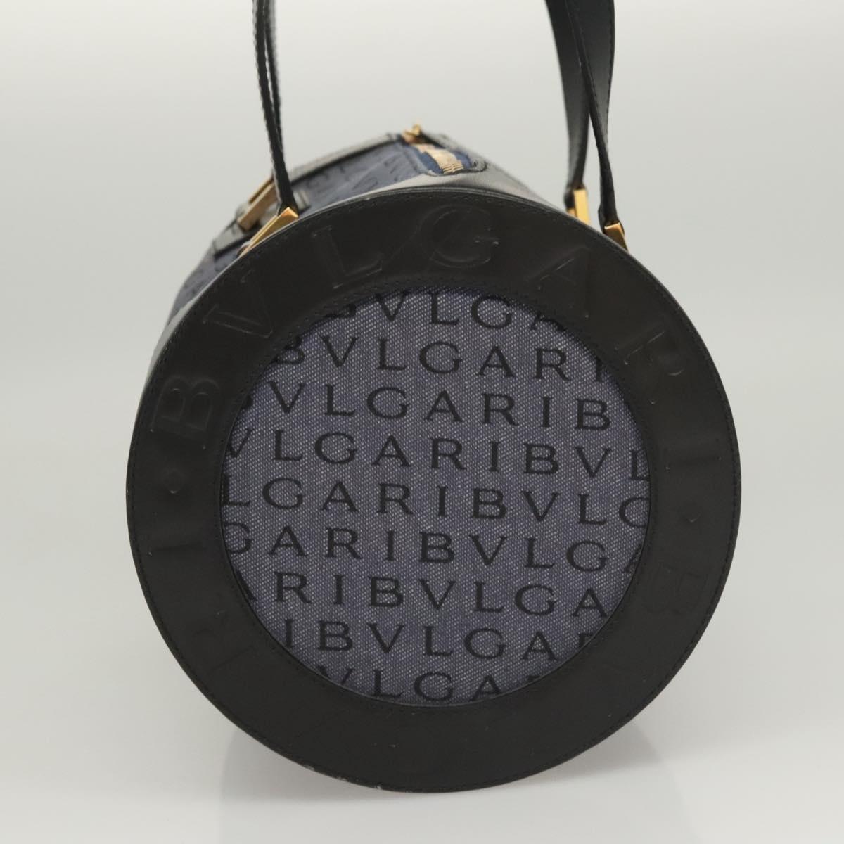 BVLGARI Hand Bag Canvas Navy Gold Auth 121454