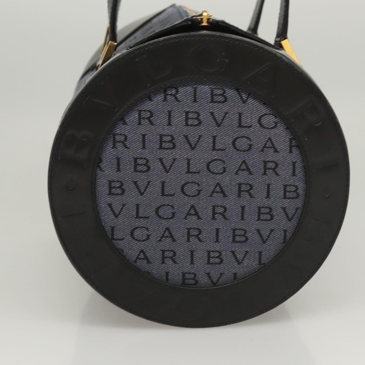 BVLGARI Hand Bag Canvas Navy Gold Auth 121454