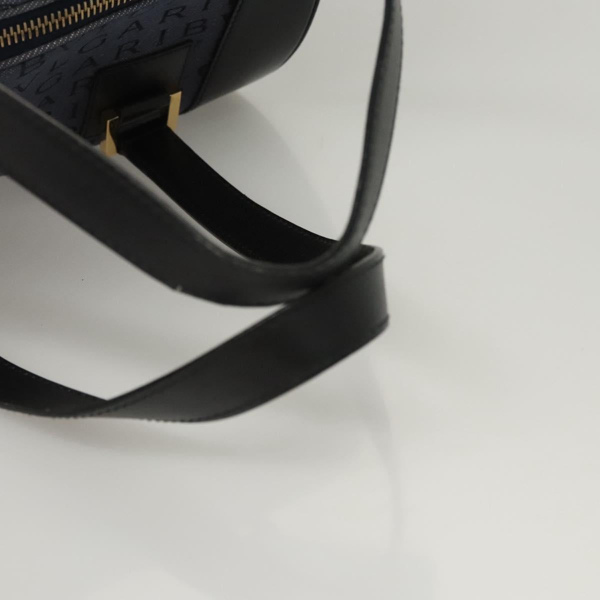 BVLGARI Hand Bag Canvas Navy Gold Auth 121454