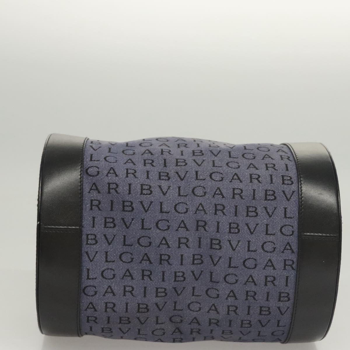 BVLGARI Hand Bag Canvas Navy Gold Auth 121454