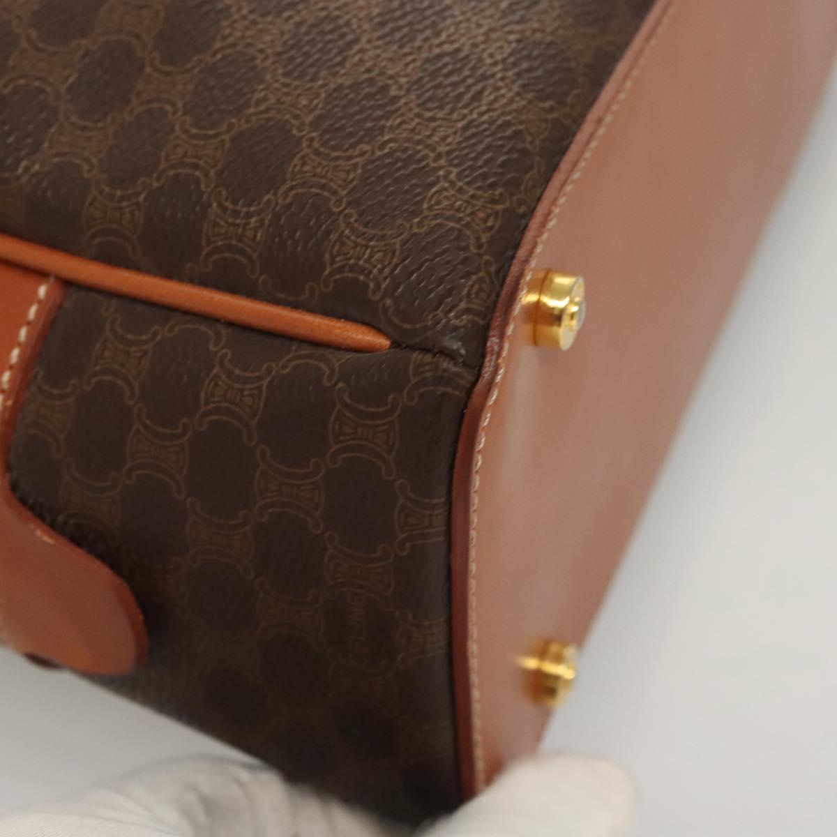 CELINE Macadam Canvas Hand Bag PVC Leather Brown Gold Auth 121455