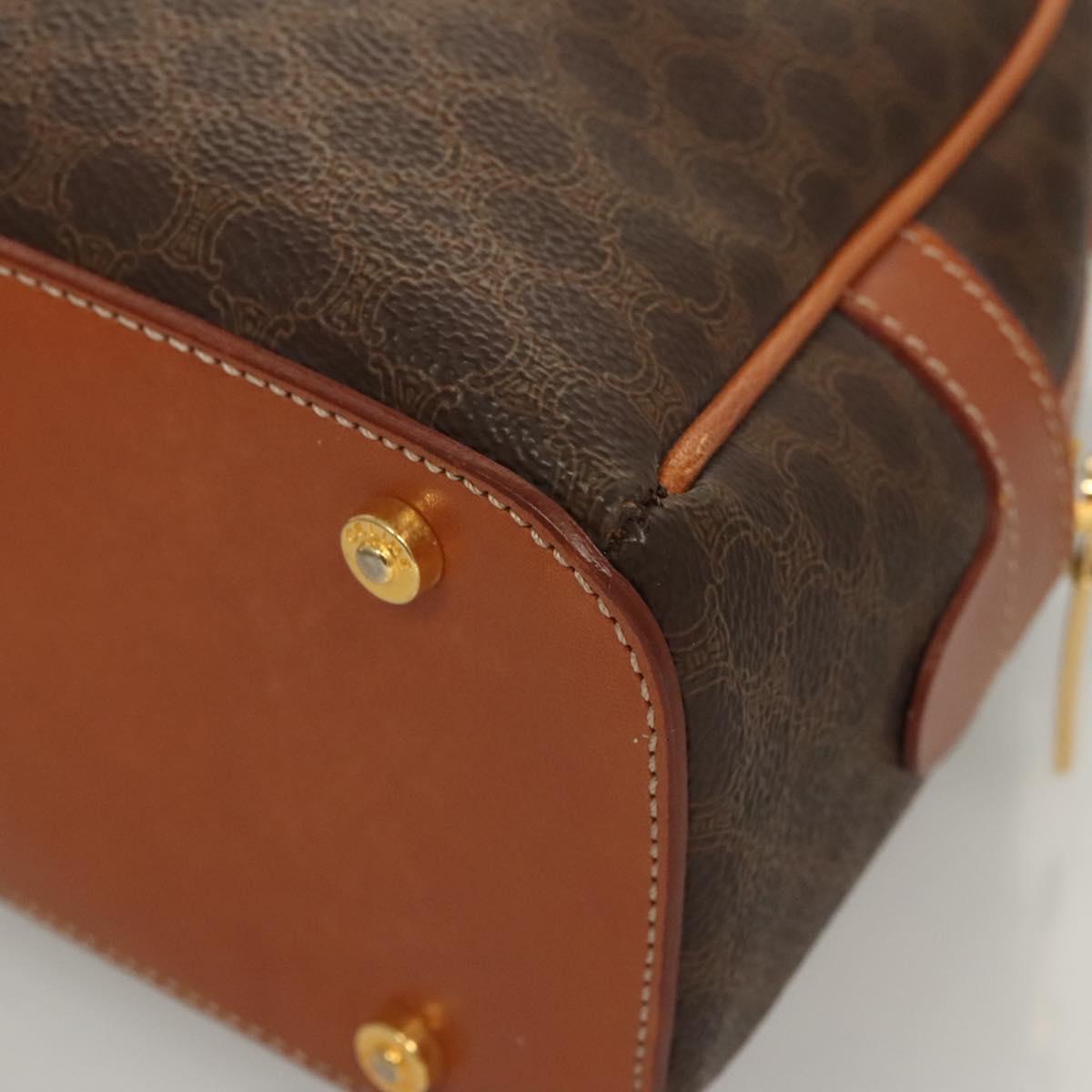 CELINE Macadam Canvas Hand Bag PVC Leather Brown Gold Auth 121455