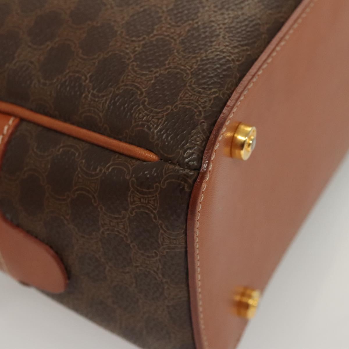 CELINE Macadam Canvas Hand Bag PVC Leather Brown Gold Auth 121455