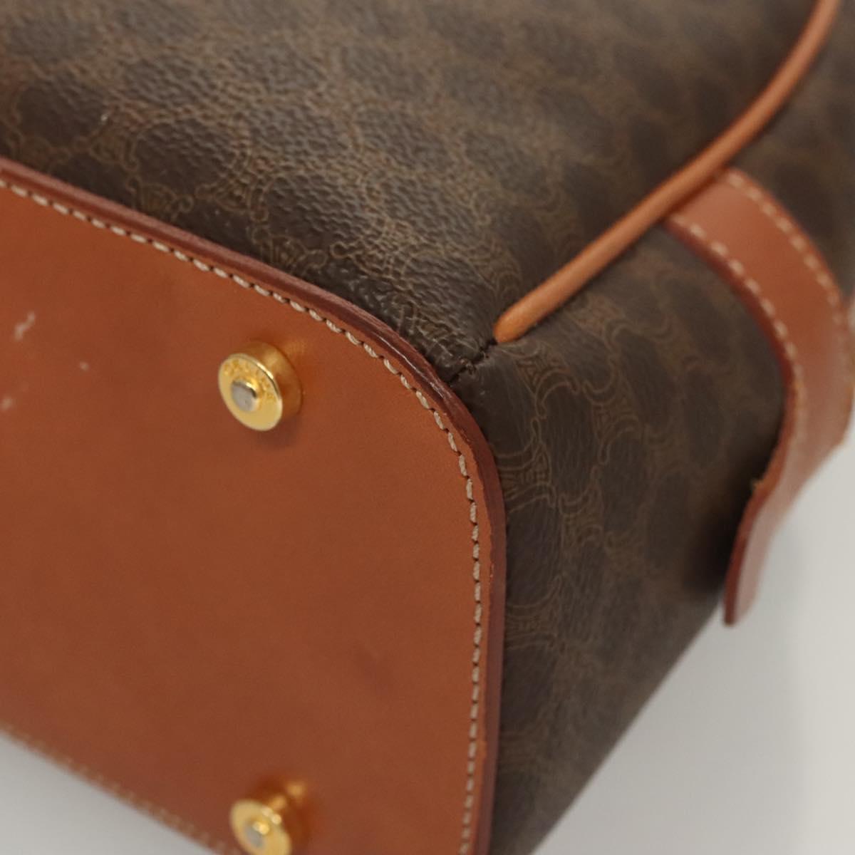 CELINE Macadam Canvas Hand Bag PVC Leather Brown Gold Auth 121455