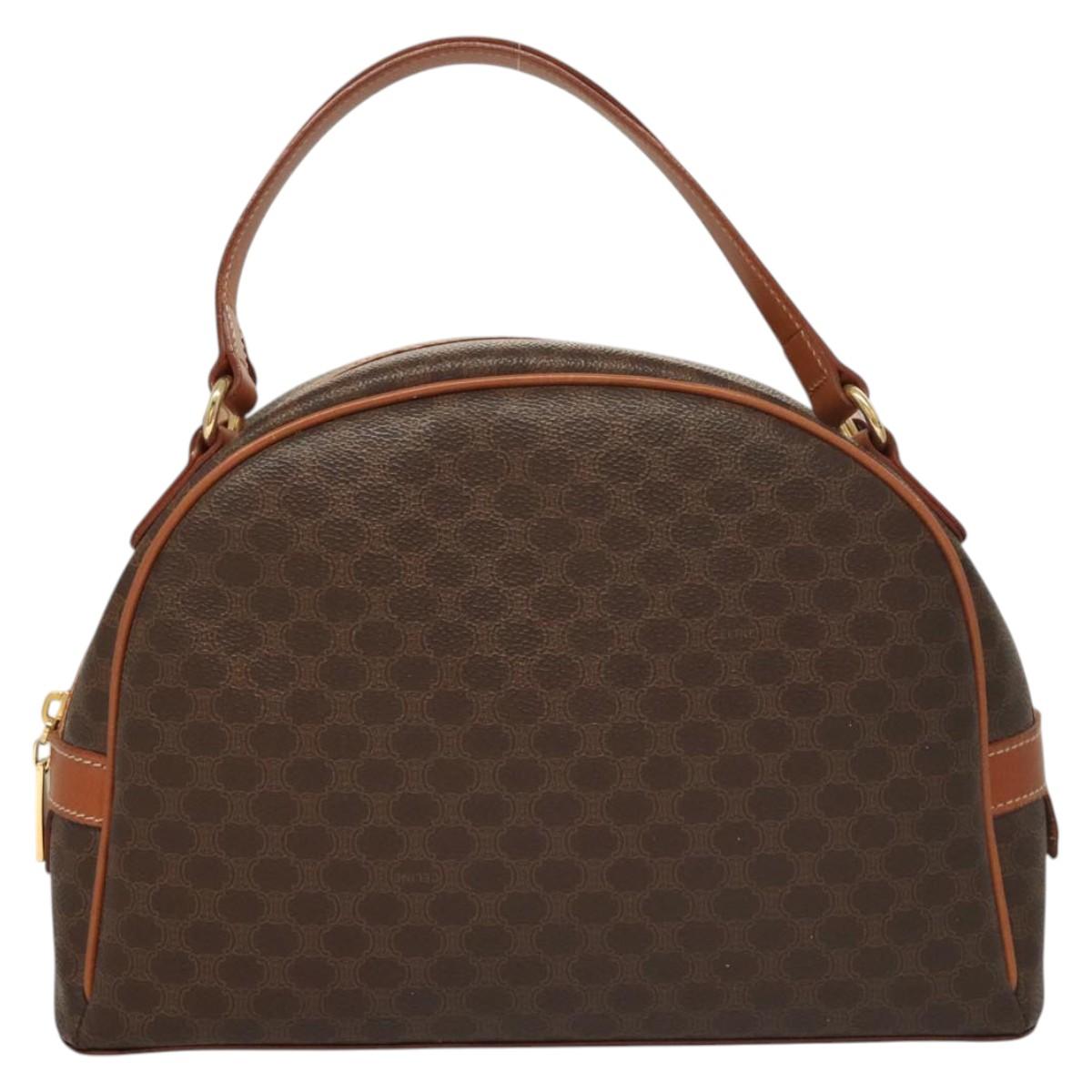 CELINE Macadam Canvas Hand Bag PVC Leather Brown Gold Auth 121455