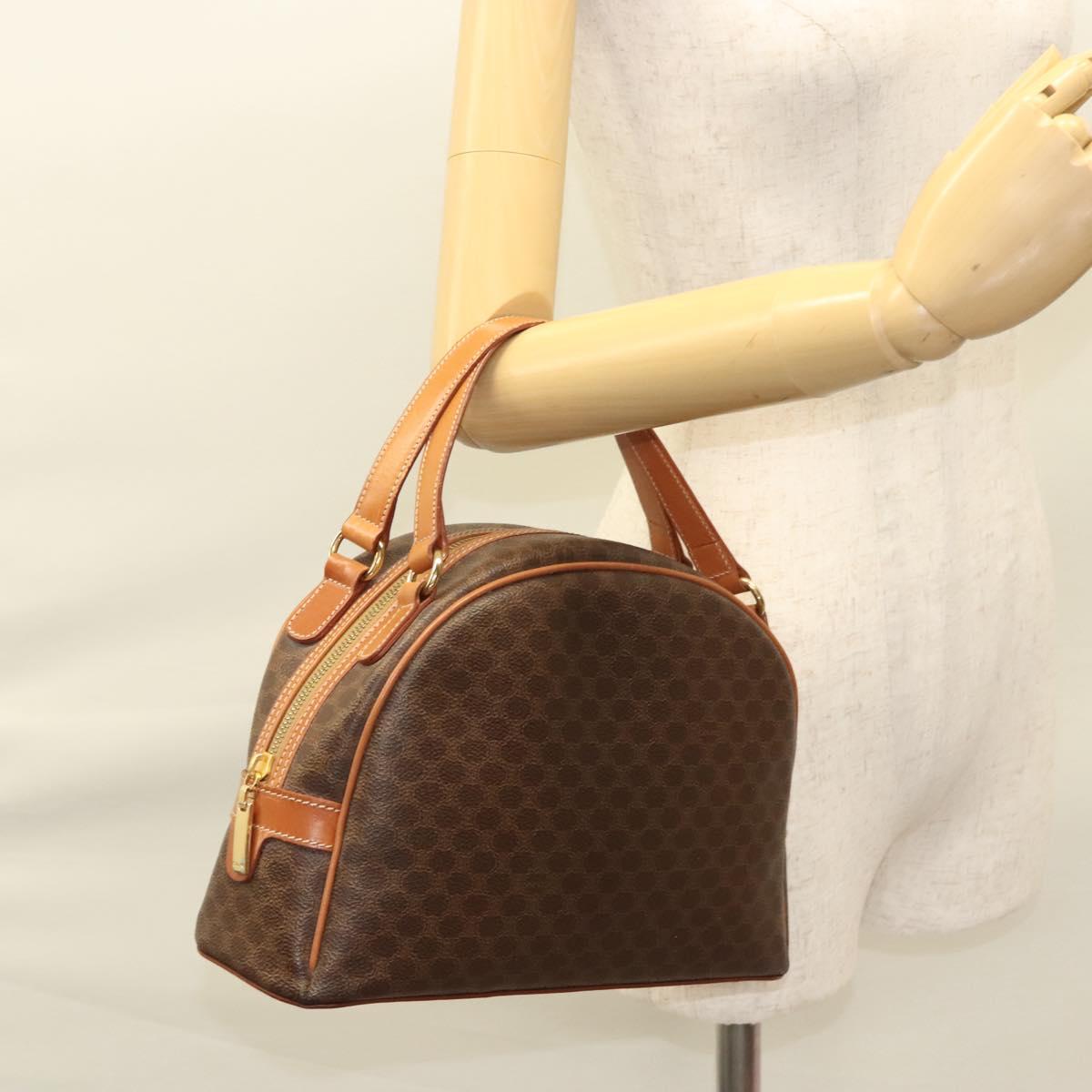 CELINE Macadam Canvas Hand Bag PVC Leather Brown Gold Auth 121455