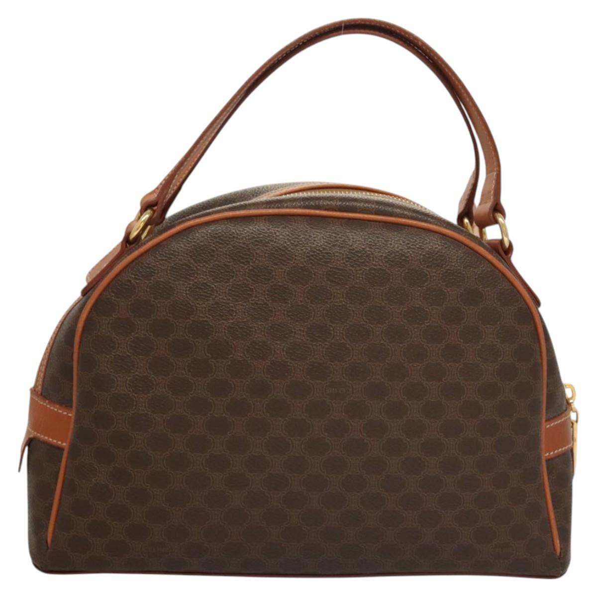 CELINE Macadam Canvas Hand Bag PVC Leather Brown Gold Auth 121455