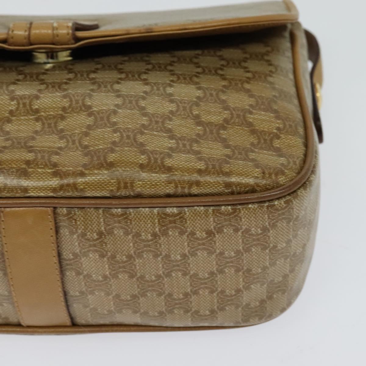 CELINE Macadam Canvas Shoulder Bag Beige Gold Auth 121456
