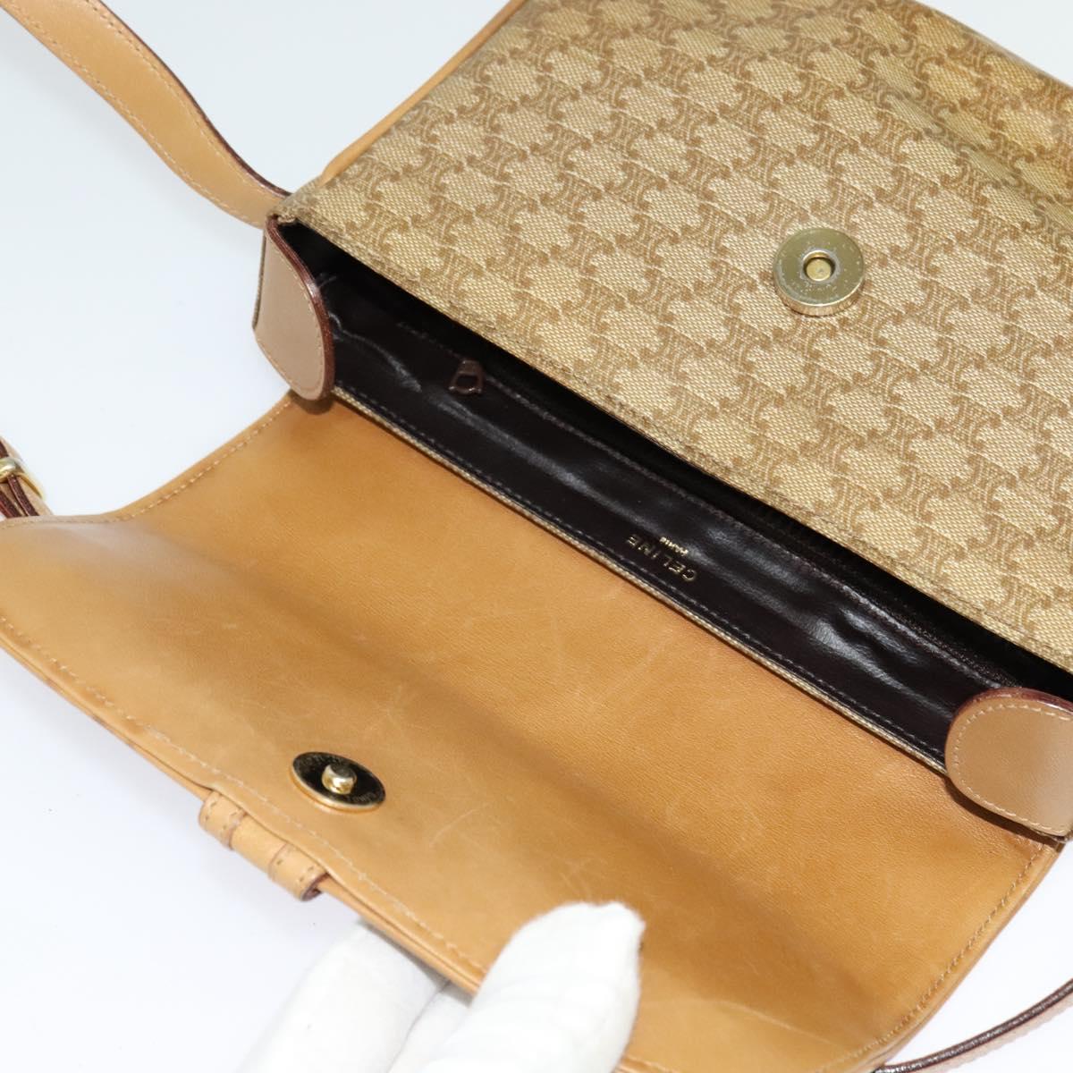 CELINE Macadam Canvas Shoulder Bag Beige Gold Auth 121456