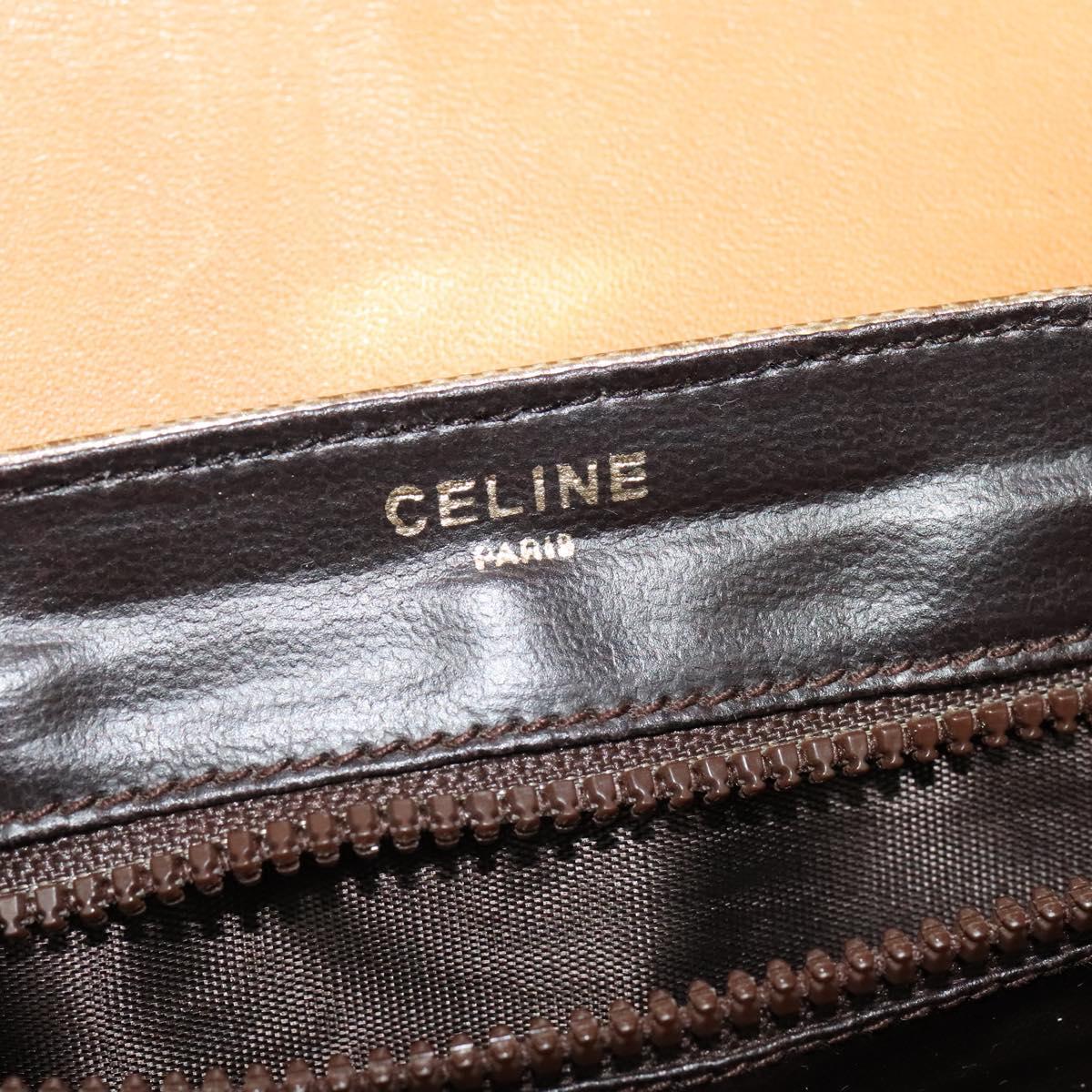 CELINE Macadam Canvas Shoulder Bag Beige Gold Auth 121456