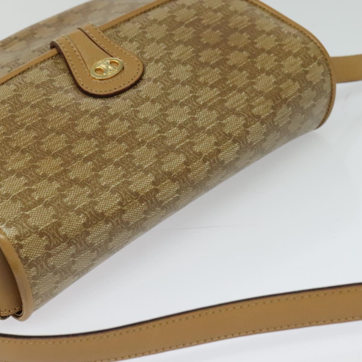 CELINE Macadam Canvas Shoulder Bag Beige Gold Auth 121456