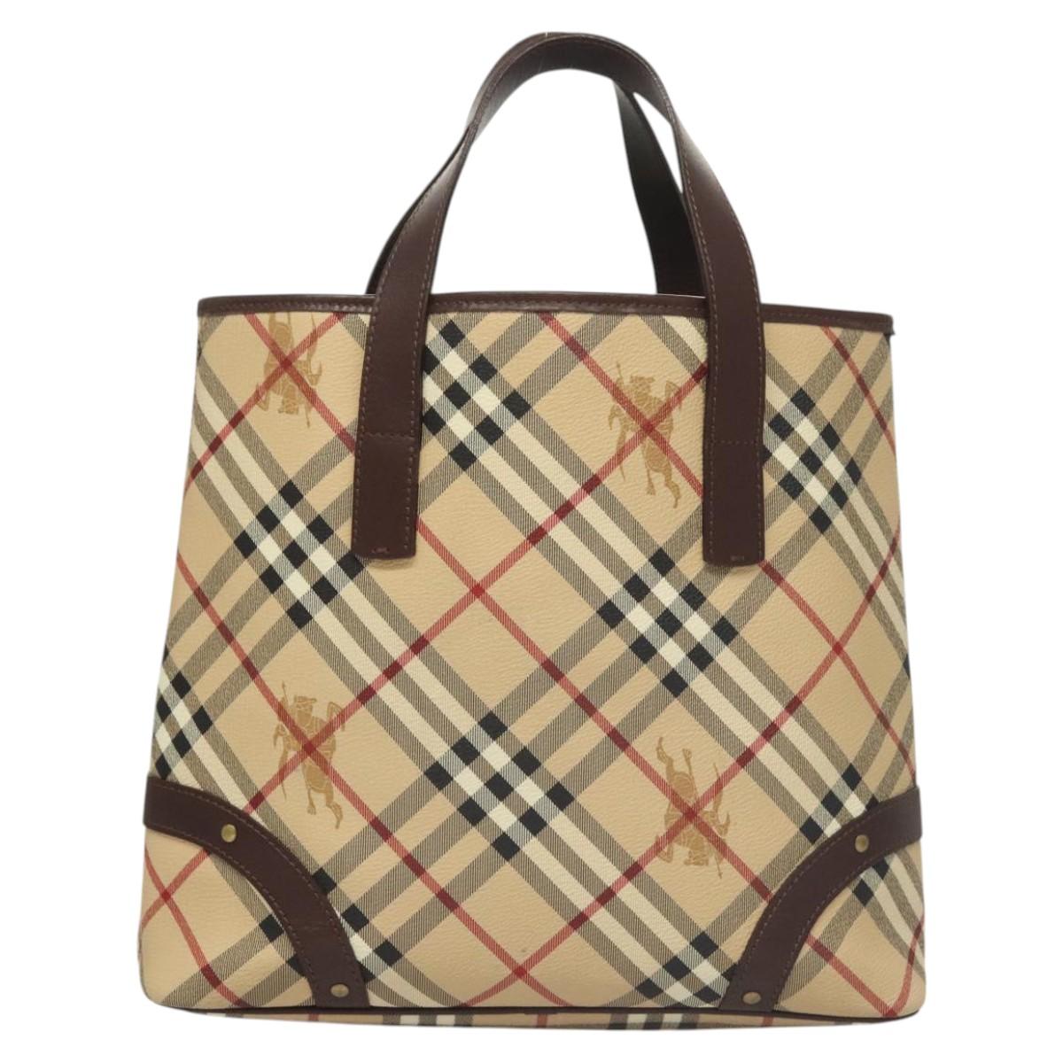 BURBERRY Nova Check Hand Bag PVC Beige Auth 121465