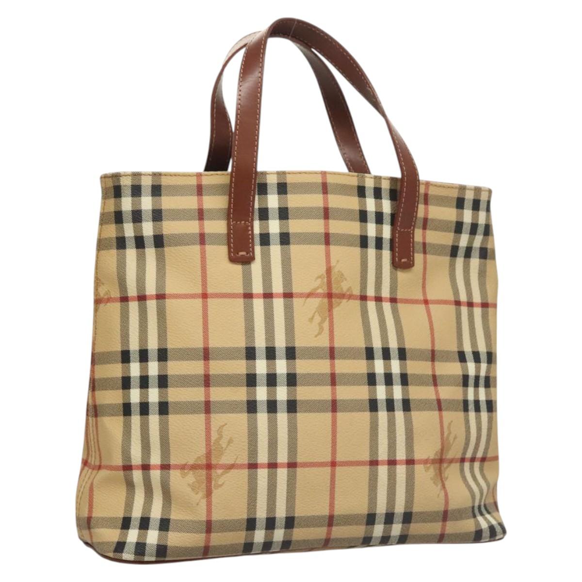 BURBERRY Nova Check Hand Bag PVC Beige Auth 121466