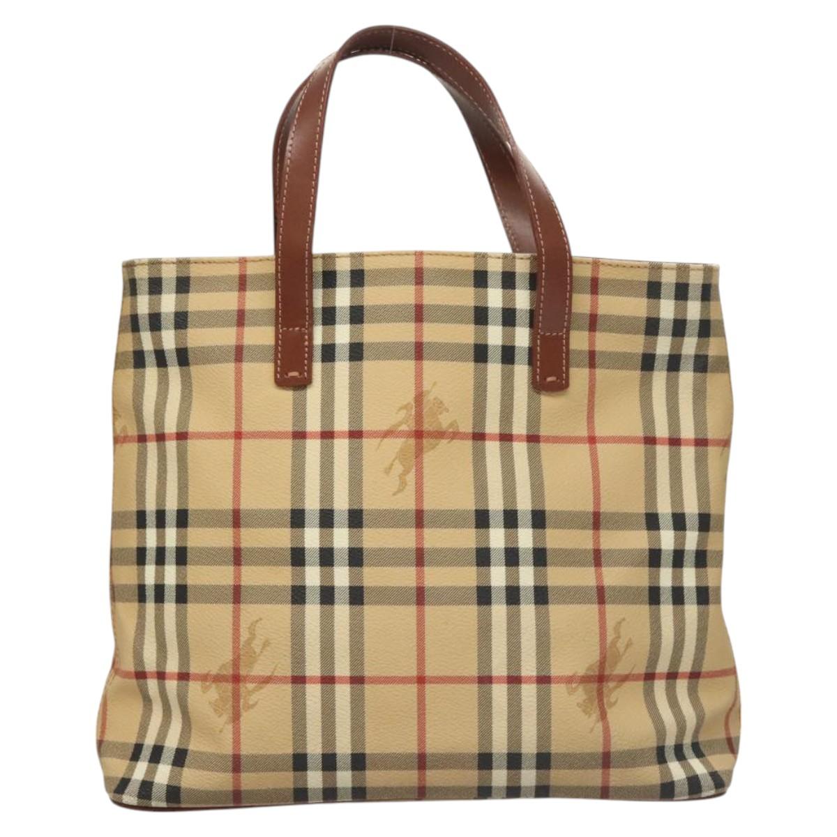 BURBERRY Nova Check Hand Bag PVC Beige Auth 121466