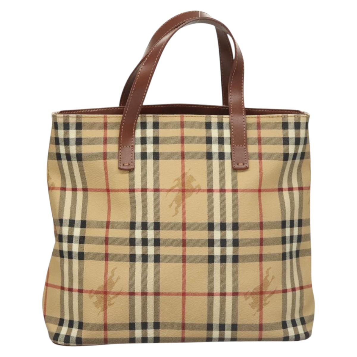 BURBERRY Nova Check Hand Bag PVC Beige Auth 121466
