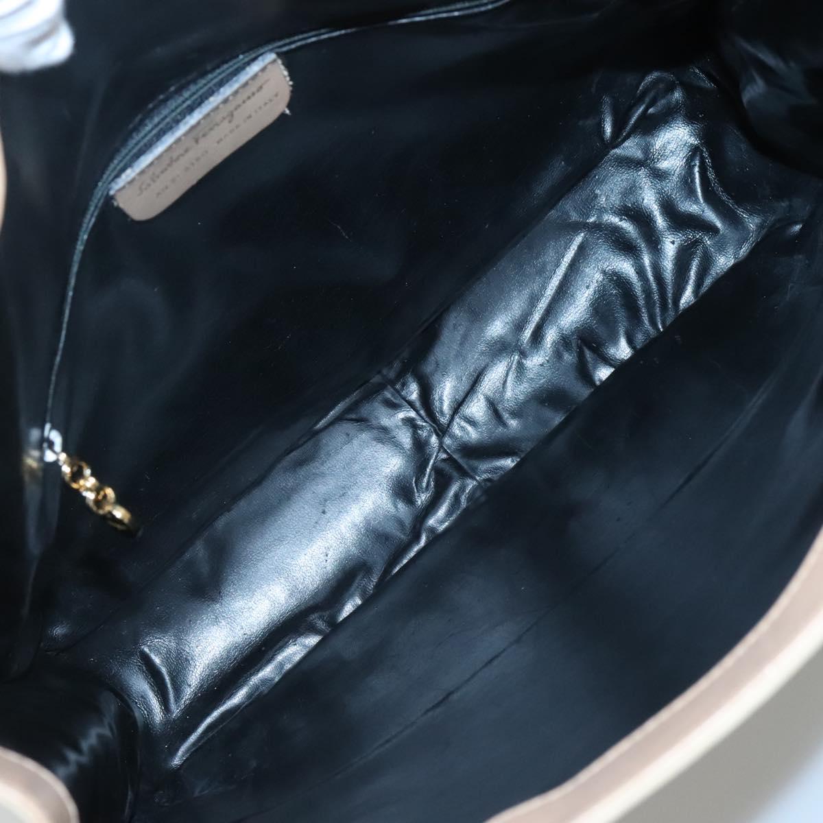 Salvatore Ferragamo Gancini Tote Bag Suede Beige Gold Auth 121469