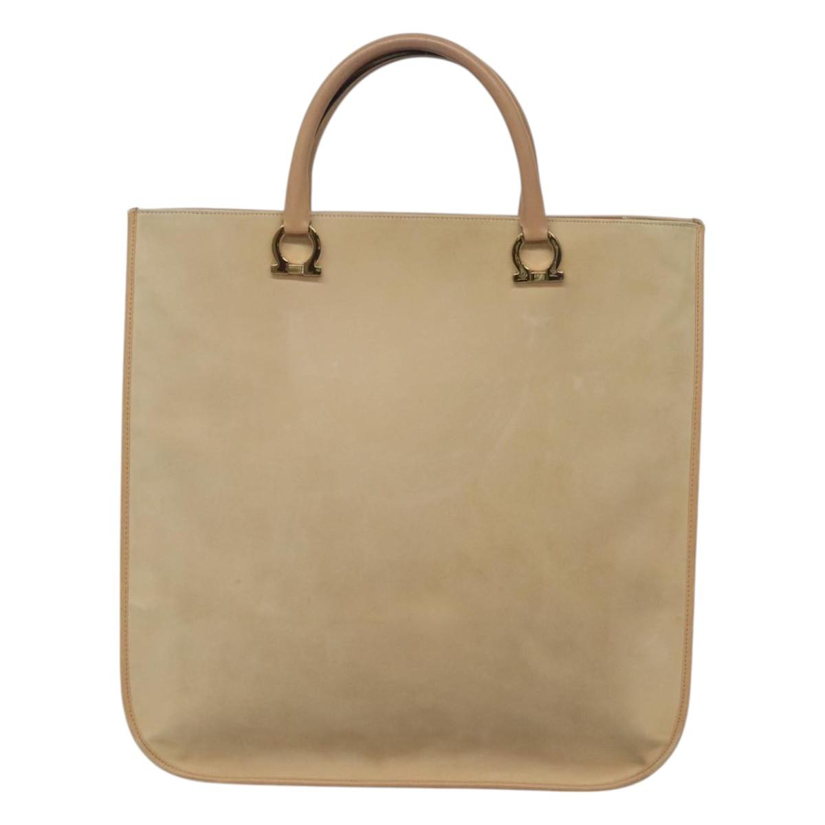 Salvatore Ferragamo Gancini Tote Bag Suede Beige Gold Auth 121469