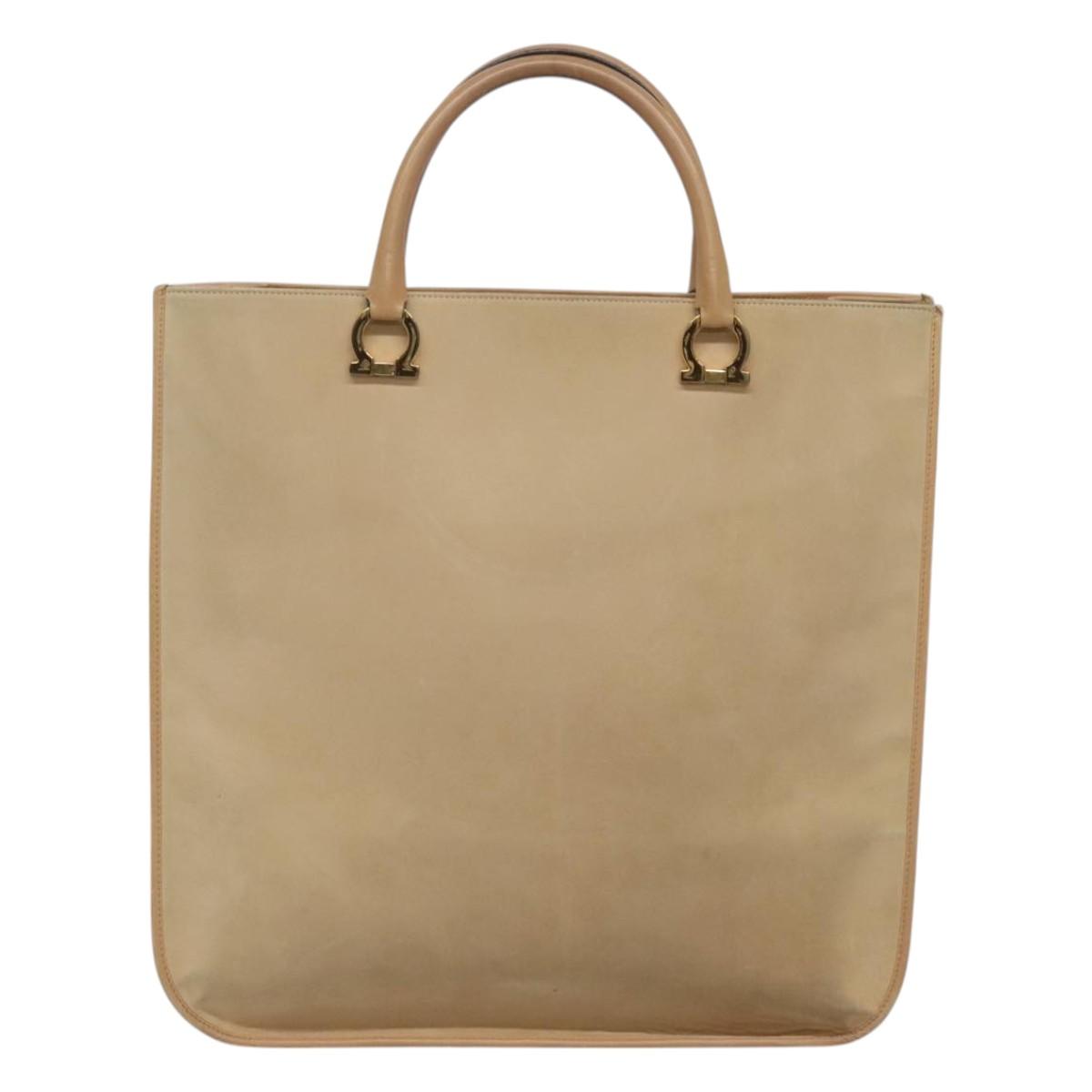 Salvatore Ferragamo Gancini Tote Bag Suede Beige Gold Auth 121469