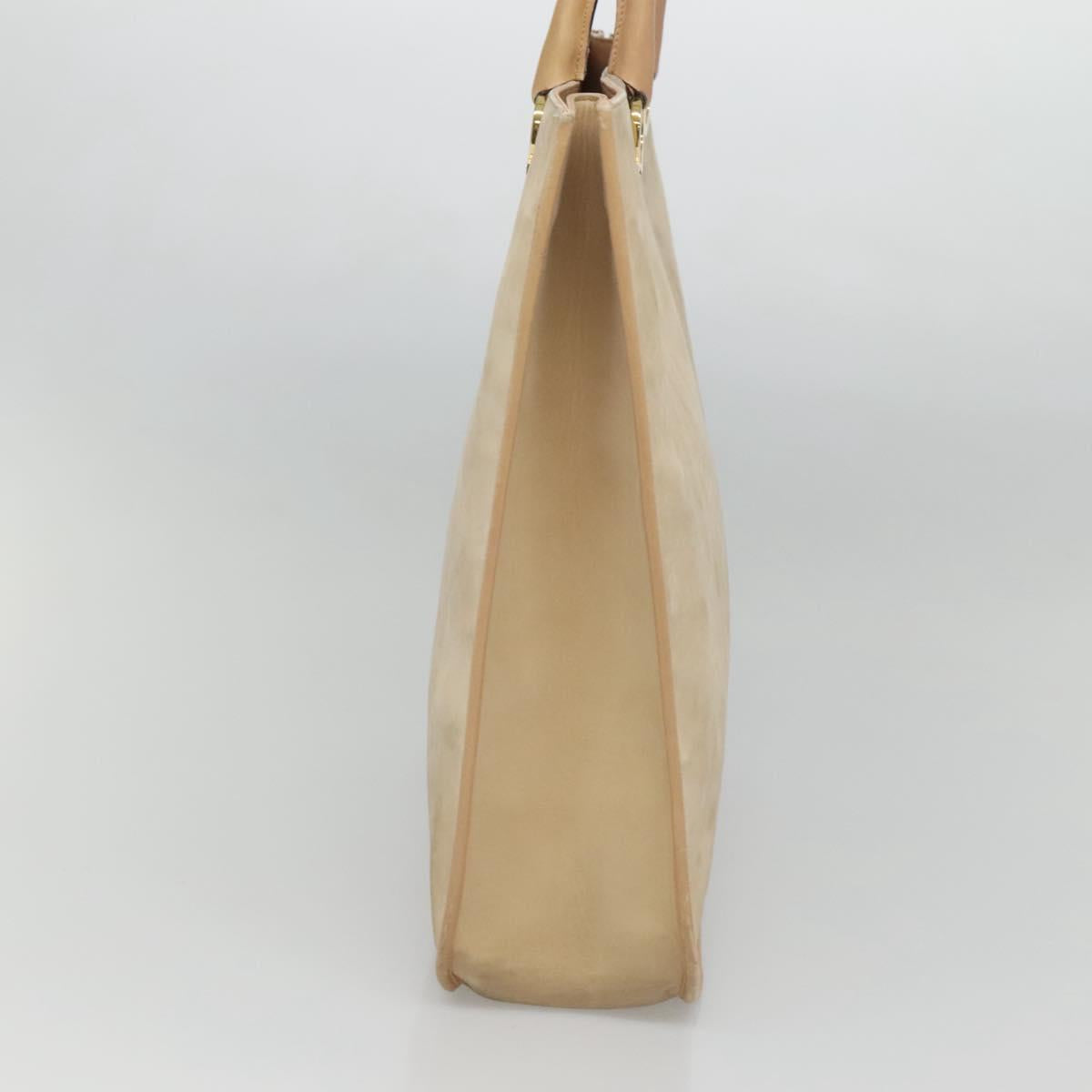 Salvatore Ferragamo Gancini Tote Bag Suede Beige Gold Auth 121469