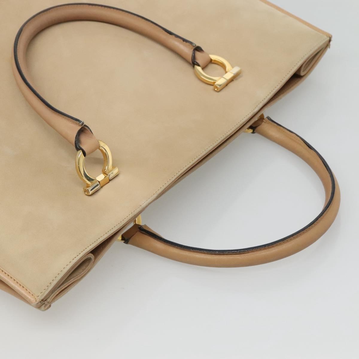 Salvatore Ferragamo Gancini Tote Bag Suede Beige Gold Auth 121469