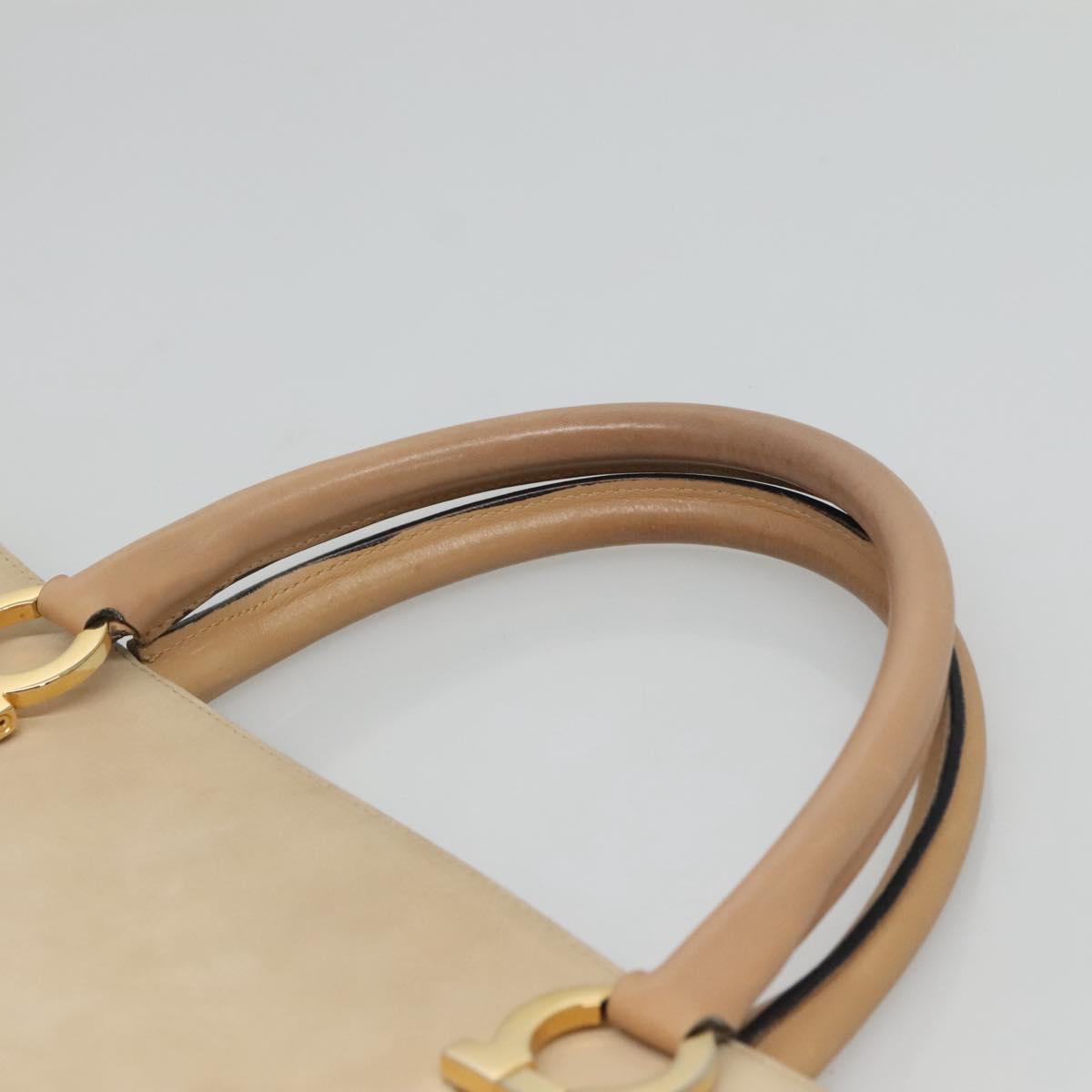Salvatore Ferragamo Gancini Tote Bag Suede Beige Gold Auth 121469