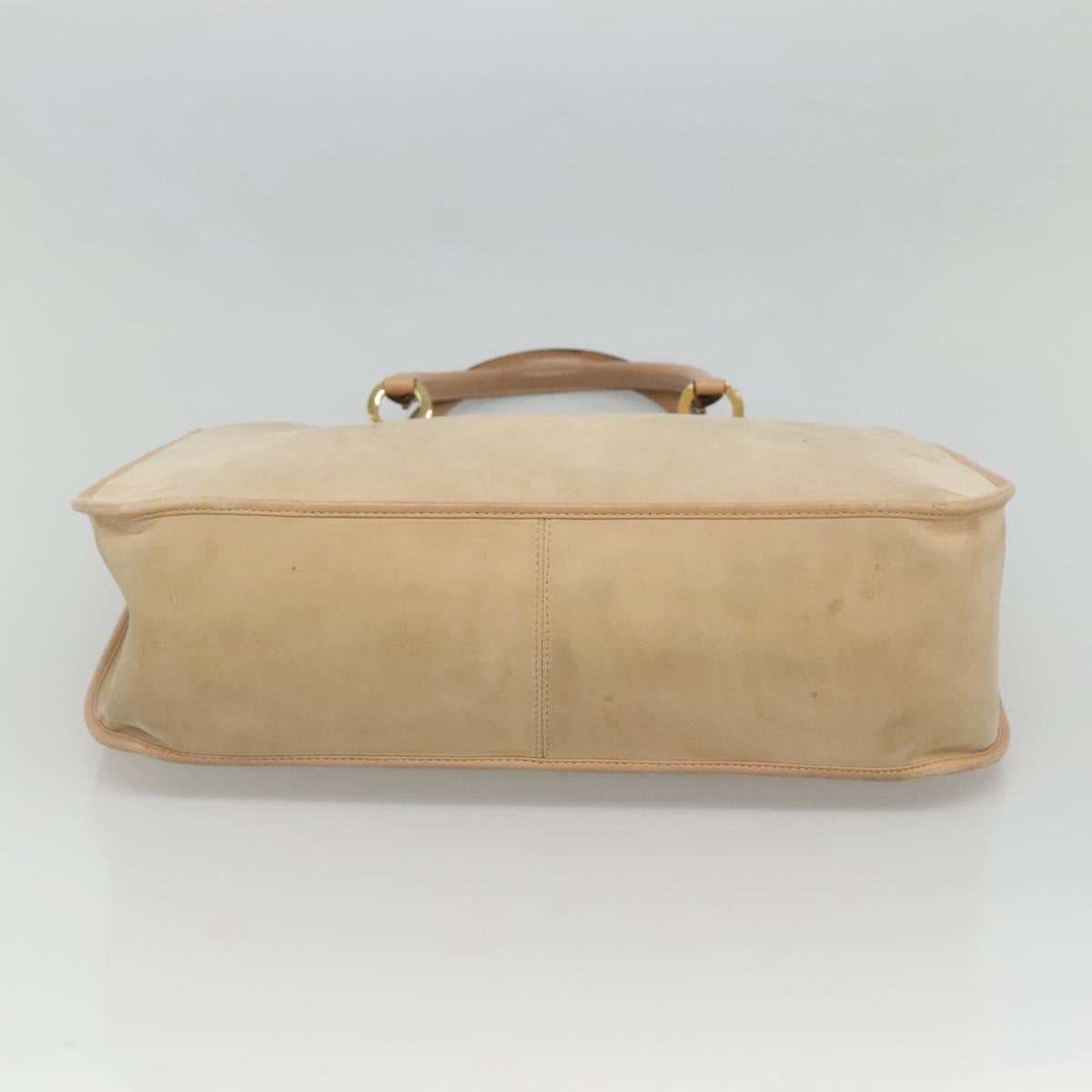 Salvatore Ferragamo Gancini Tote Bag Suede Beige Gold Auth 121469