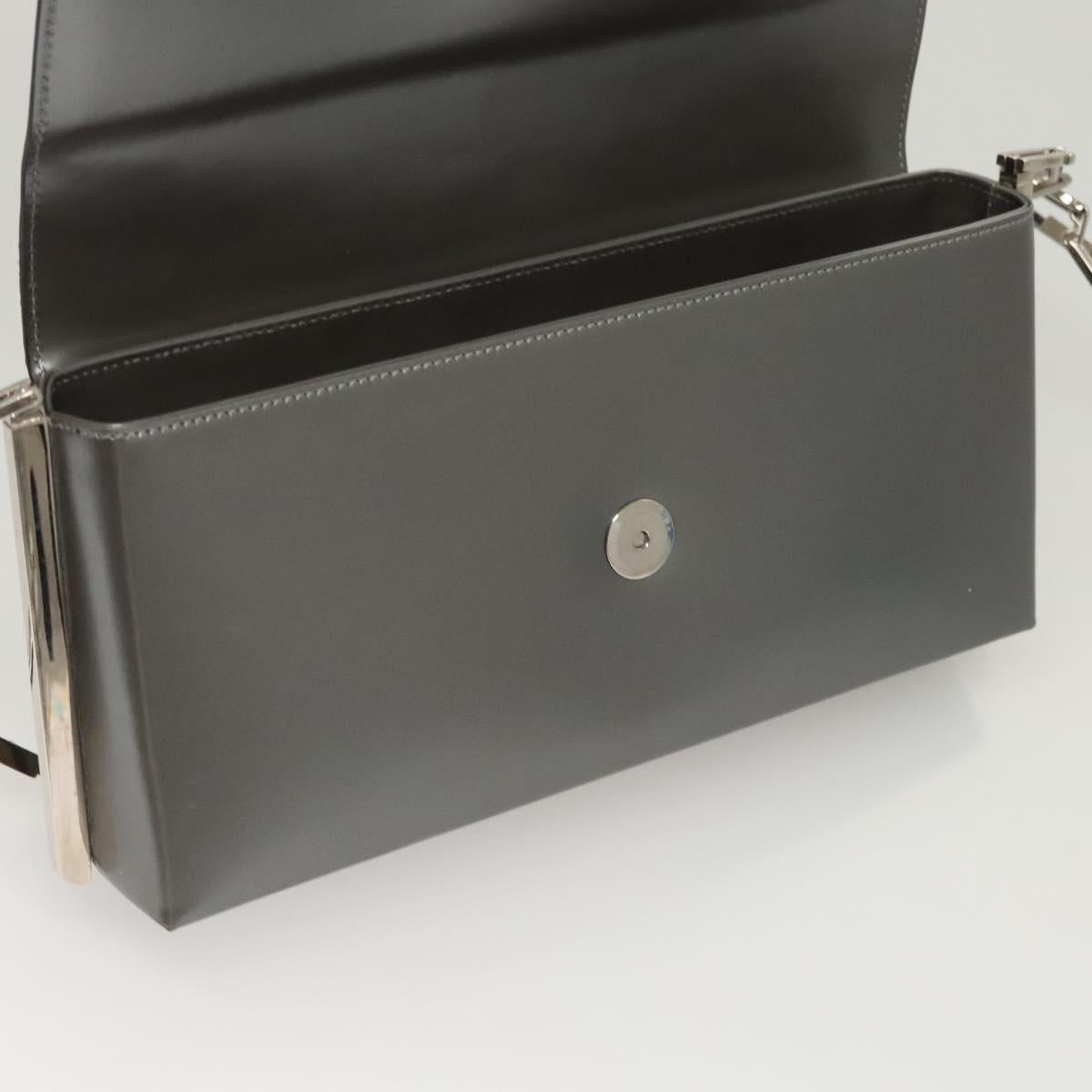 Salvatore Ferragamo Chain Shoulder Bag Patent leather Silver Auth 121470