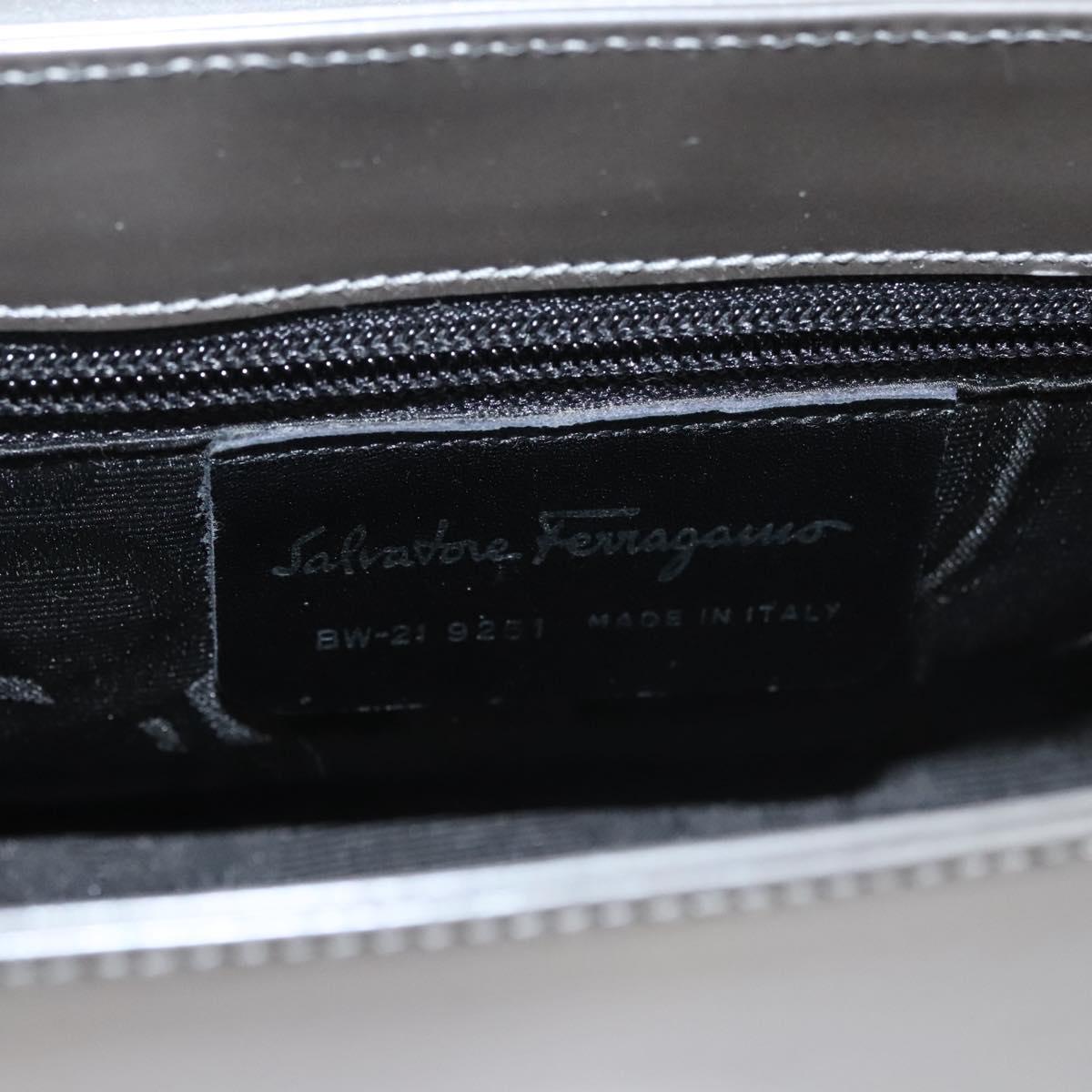 Salvatore Ferragamo Chain Shoulder Bag Patent leather Silver Auth 121470