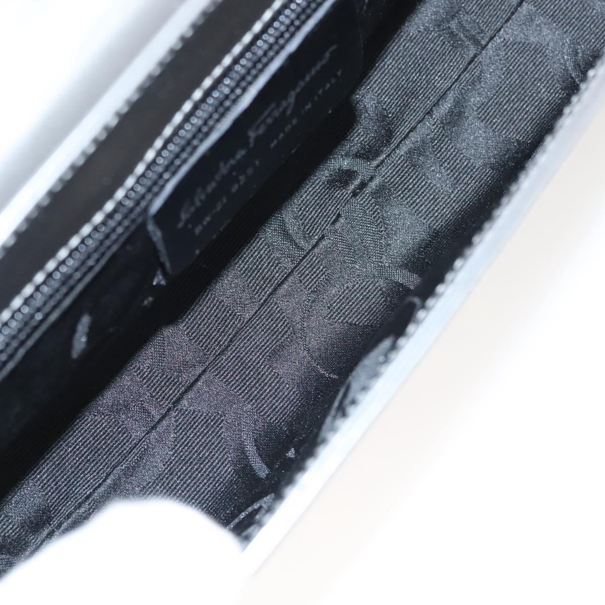 Salvatore Ferragamo Chain Shoulder Bag Patent leather Silver Auth 121470