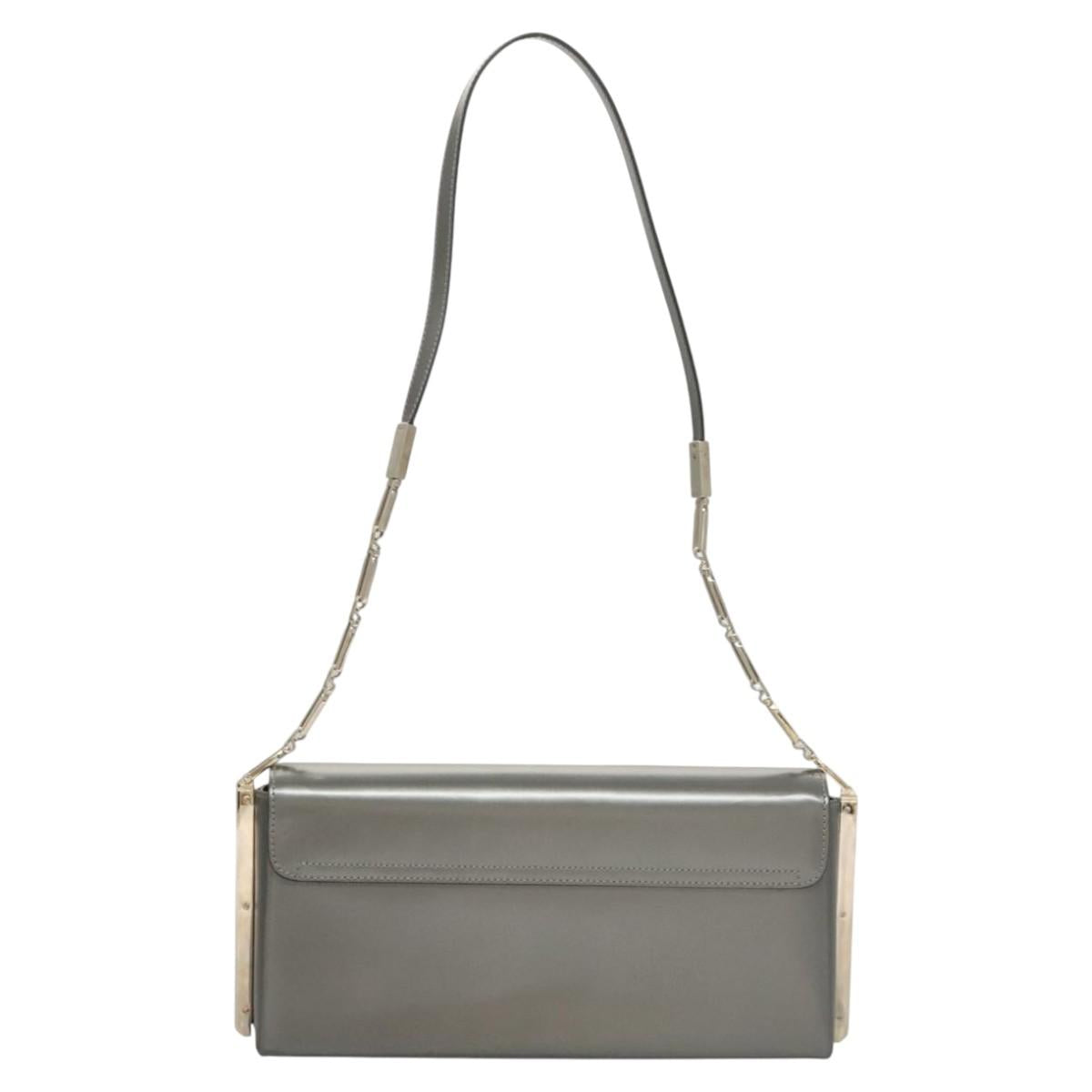 Salvatore Ferragamo Chain Shoulder Bag Patent leather Silver Auth 121470