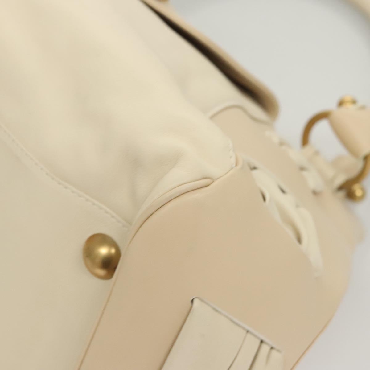 Salvatore Ferragamo Gancini Shoulder Bag Leather Ivory Gold Auth 121471