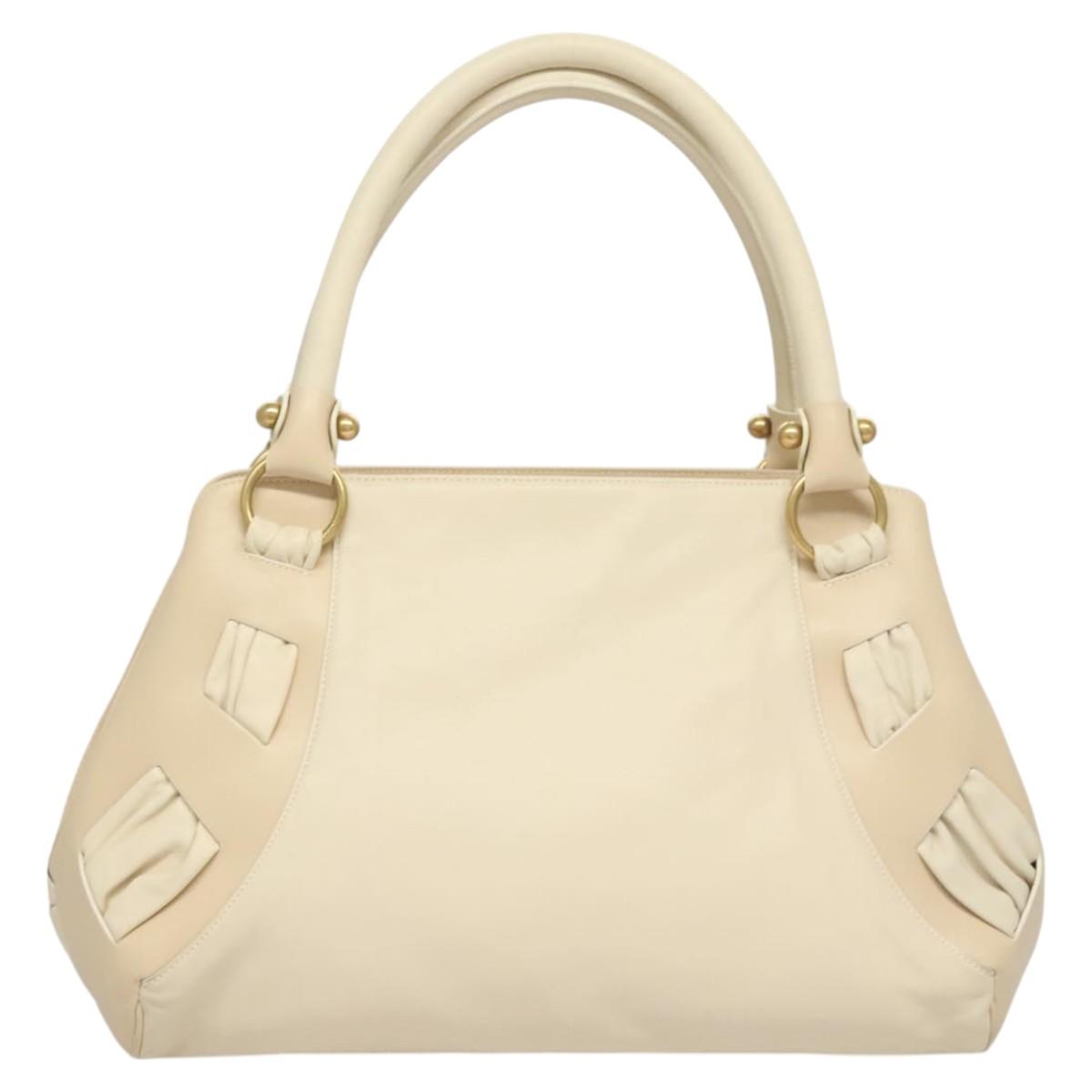 Salvatore Ferragamo Gancini Shoulder Bag Leather Ivory Gold Auth 121471