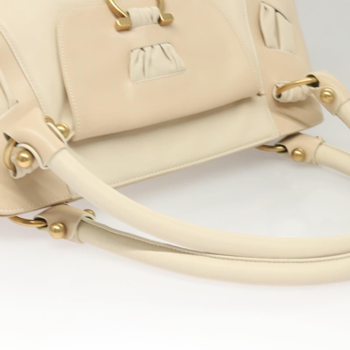 Salvatore Ferragamo Gancini Shoulder Bag Leather Ivory Gold Auth 121471