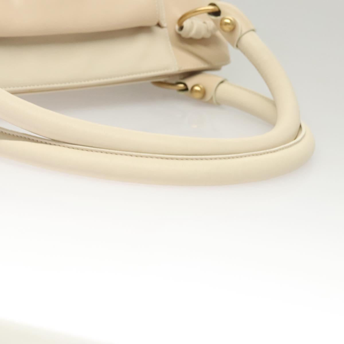 Salvatore Ferragamo Gancini Shoulder Bag Leather Ivory Gold Auth 121471